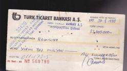 Antika - TÜRK TİCARET BANKASI ÇEK YAPRAĞI - kitantik - kitaLog