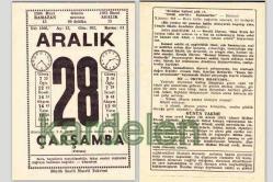 28 ARALIK 1966 SAATLİ MAARİF TAKVİMİ YAPRAĞI