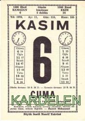 6 KASIM 1970 SAATLİ MAARİF TAKVİMİ YAPRAĞI
