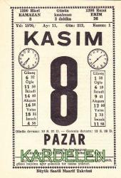 8 KASIM 1970 SAATLİ MAARİF TAKVİMİ YAPRAĞI