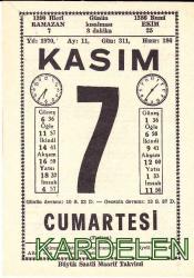7 KASIM 1970 SAATLİ MAARİF TAKVİMİ YAPRAĞI