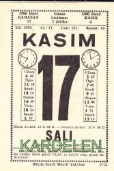 17 KASIM 1970 SAATLİ MAARİF TAKVİMİ YAPRAĞI