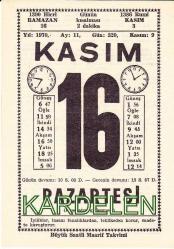 16 KASIM 1970 SAATLİ MAARİF TAKVİMİ YAPRAĞI