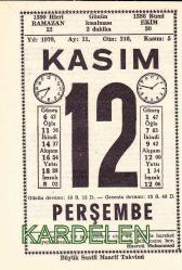 12 KASIM 1970 SAATLİ MAARİF TAKVİMİ YAPRAĞI