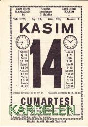 14 KASIM 1970 SAATLİ MAARİF TAKVİMİ YAPRAĞI