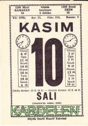 Efemera - 10 KASIM 1970 SAATLİ MAARİF TAKVİMİ YAPRAĞI - kitantik - kitaLog