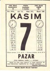 7 KASIM 1971 SAATLİ MAARİF TAKVİMİ YAPRAĞI