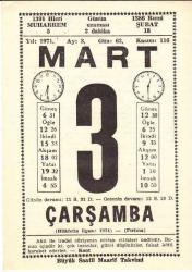 3 MART 1971 SAATLİ MAARİF TAKVİMİ YAPRAĞI