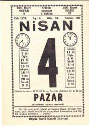 4 NİSAN 1971 SAATLİ MAARİF TAKVİMİ YAPRAĞI