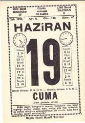 19 HAZİRAN 1970 SAATLİ MAARİF TAKVİMİ YAPRAĞI