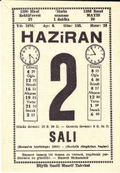 2 HAZİRAN 1970 SAATLİ MAARİF TAKVİMİ YAPRAĞI