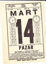 14 MART 1971 SAATLİ MAARİF TAKVİMİ YAPRAĞI