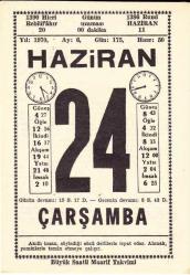 24 HAZİRAN 1970 SAATLİ MAARİF TAKVİMİ YAPRAĞI