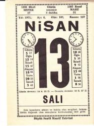 13 NİSAN 1971 SAATLİ MAARİF TAKVİMİ YAPRAĞI