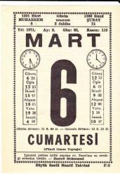 6 MART 1971 SAATLİ MAARİF TAKVİMİ YAPRAĞI