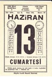 13 HAZİRAN 1970 SAATLİ MAARİF TAKVİMİ YAPRAĞI