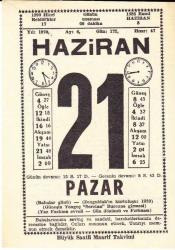 21 HAZİRAN 1970 SAATLİ MAARİF TAKVİMİ YAPRAĞI