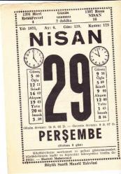 29 NİSAN 1971 SAATLİ MAARİF TAKVİMİ YAPRAĞI