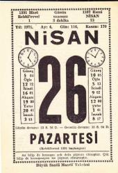 26 NİSAN 1971 SAATLİ MAARİF TAKVİMİ YAPRAĞI