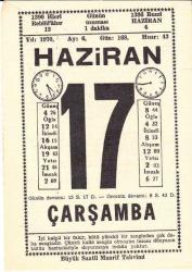 17 HAZİRAN 1970 SAATLİ MAARİF TAKVİMİ YAPRAĞI