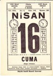16 NİSAN 1971 SAATLİ MAARİF TAKVİMİ YAPRAĞI