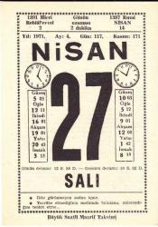 27 NİSAN 1971 SAATLİ MAARİF TAKVİMİ YAPRAĞI