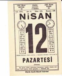 12 NİSAN 1971 SAATLİ MAARİF TAKVİMİ YAPRAĞI