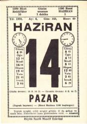 14 HAZİRAN 1970 SAATLİ MAARİF TAKVİMİ YAPRAĞI