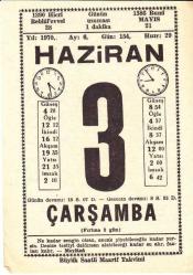 3 HAZİRAN 1970 SAATLİ MAARİF TAKVİMİ YAPRAĞI