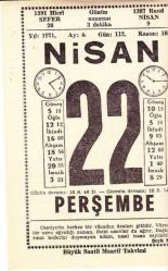 22 NİSAN 1971 SAATLİ MAARİF TAKVİMİ YAPRAĞI