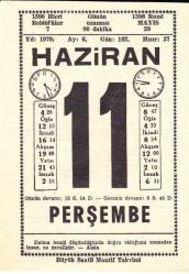 11 HAZİRAN 1970 SAATLİ MAARİF TAKVİMİ YAPRAĞI