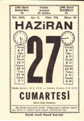 27 HAZİRAN 1970 SAATLİ MAARİF TAKVİMİ YAPRAĞI