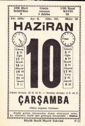 10 HAZİRAN 1970 SAATLİ MAARİF TAKVİMİ YAPRAĞI