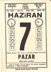 7 HAZİRAN 1970 SAATLİ MAARİF TAKVİMİ YAPRAĞI