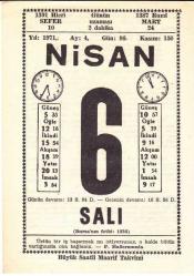 6 NİSAN 1971 SAATLİ MAARİF TAKVİMİ YAPRAĞI