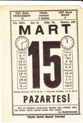 15 MART 1971 SAATLİ MAARİF TAKVİMİ YAPRAĞI