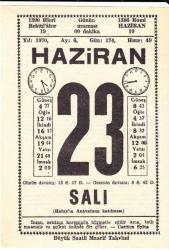 23 HAZİRAN 1970 SAATLİ MAARİF TAKVİMİ YAPRAĞI