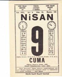 9 NİSAN 1971 SAATLİ MAARİF TAKVİMİ YAPRAĞI