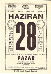 28 HAZİRAN 1970 SAATLİ MAARİF TAKVİMİ YAPRAĞI