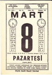 8 MART 1971 SAATLİ MAARİF TAKVİMİ YAPRAĞI