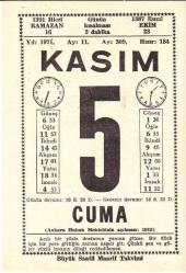 5 KASIM 1971 SAATLİ MAARİF TAKVİMİ YAPRAĞI