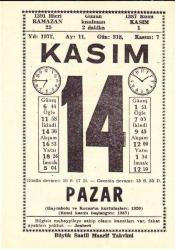 14 KASIM 1971 SAATLİ MAARİF TAKVİMİ YAPRAĞI