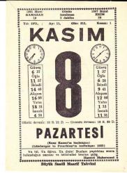 8 KASIM 1971 SAATLİ MAARİF TAKVİMİ YAPRAĞI