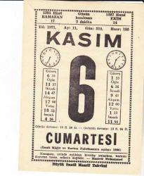 6 KASIM 1971 SAATLİ MAARİF TAKVİMİ YAPRAĞI