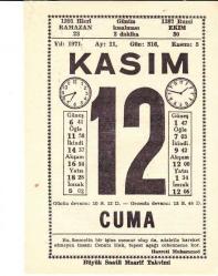 12 KASIM 1971 SAATLİ MAARİF TAKVİMİ YAPRAĞI