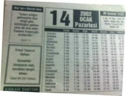 Efemera - 14 ocak 2002 takvim yaprağı - kitantik - kitaLog