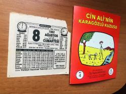 8 Ağustos 1992 orijinal Türkiye gazetesi takvim yaprağı (Cin Ali kitabı hediyeli:)