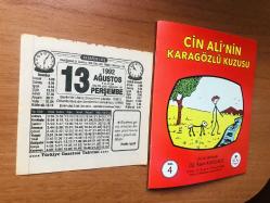 13 Ağustos 1992 orijinal Türkiye gazetesi takvim yaprağı (Cin Ali kitabı hediyeli:)