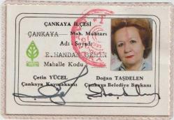 Çankaya İlçesi Çankaya Mahallesi Muhtarı Kimlik Kartı