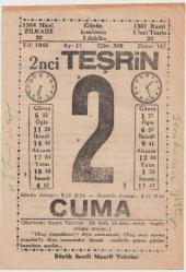 Takvim Yaprağı: Büyük Saatli Maarif Takvimi 2 2nci Teşrin [Kasım] 1945